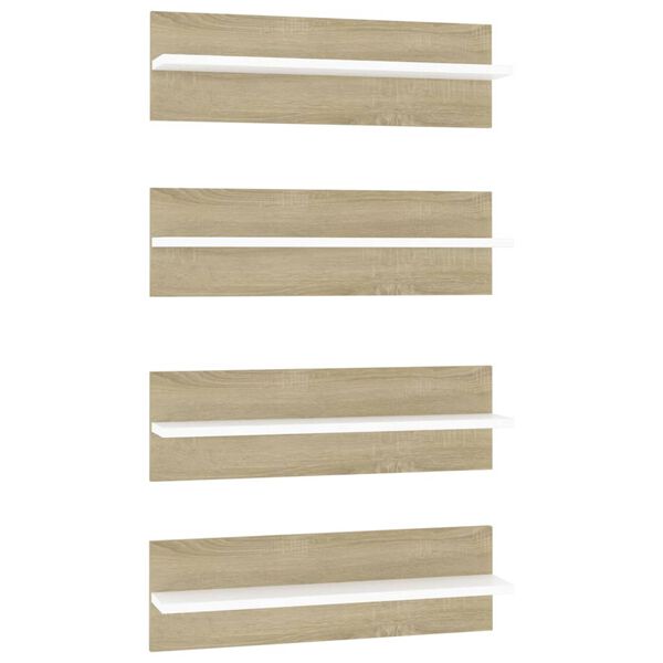 vidaXL &Eacute;tag&egrave;res murales 4pcs Blanc/ch&ecirc;ne sonoma 60x11,5x18 cm