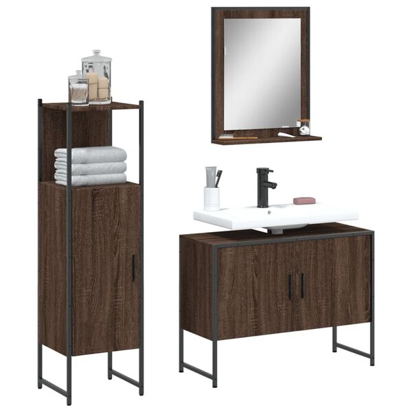 vidaXL Ensemble d'armoires de salle de bain 3 pcs ch&ecirc;ne marron