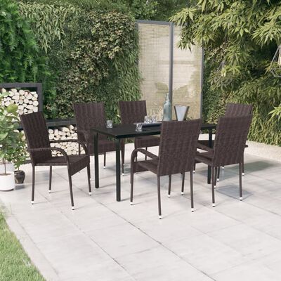 vidaXL Ensemble à manger de jardin 7 pcs Marron et noir