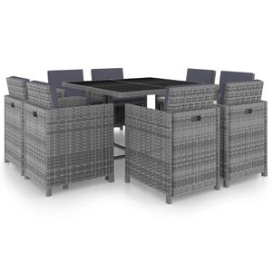 vidaXL Ensemble &agrave; manger d'ext&eacute;rieur avec coussins 9pcs r&eacute;sine tress&eacute;e