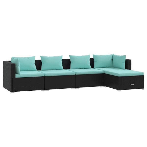 vidaXL Salon de jardin 5 pcs avec coussins R&eacute;sine tress&eacute;e Noir