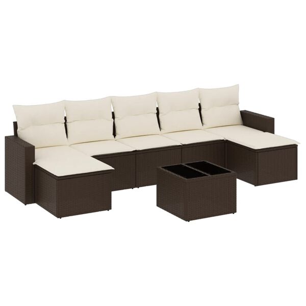 vidaXL Salon de jardin 8 pcs avec coussins marron résine tressée