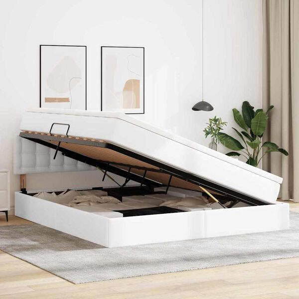 vidaXL Lit avec rangement et LED avec matelas Blanc pur 160 x 200 cm
