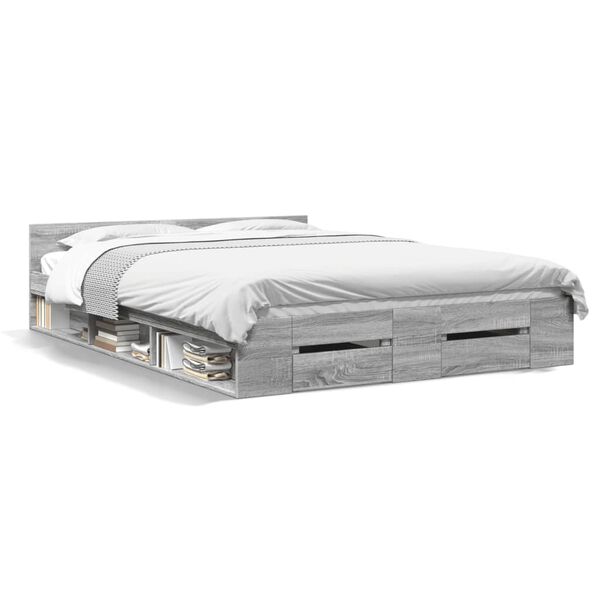 vidaXL Cadre de lit avec tiroirs sans matelas sonoma gris 160x200 cm
