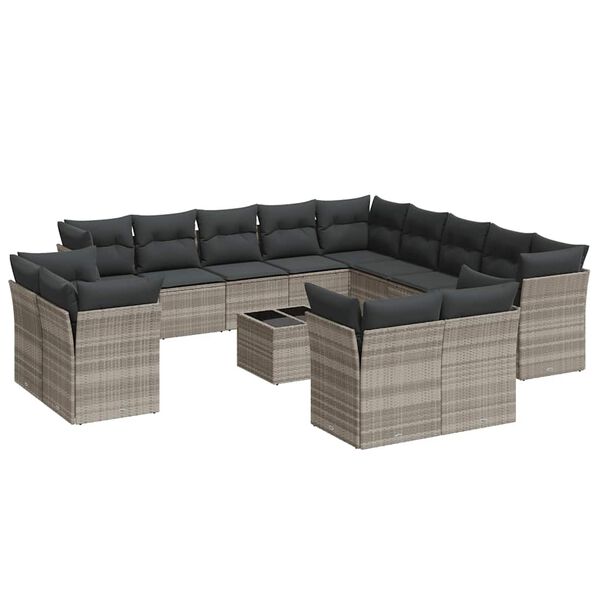 vidaXL Salon de jardin avec coussins 14 pcs gris clair r&eacute;sine tress&eacute;e