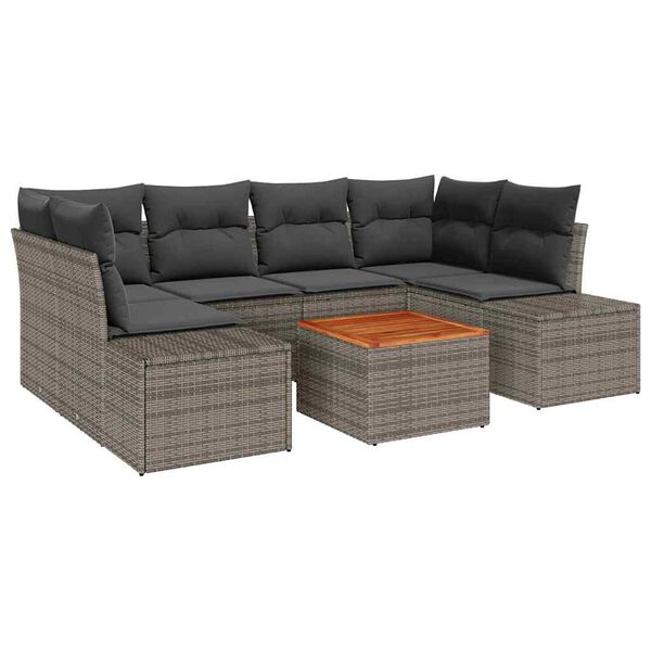 vidaXL Ensemble de canap&eacute; de jardin avec coussin 7 pcs Gris Poly rotin