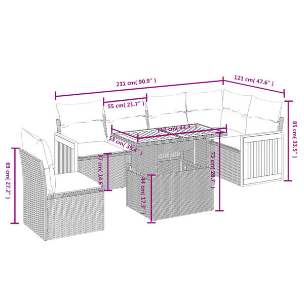 vidaXL Salon de jardin 7 pcs avec coussins noir r&eacute;sine tress&eacute;e