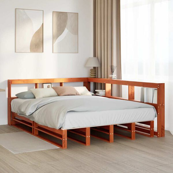 vidaXL Lit biblioth&egrave;que sans matelas cire marron 140x200 cm pin massif