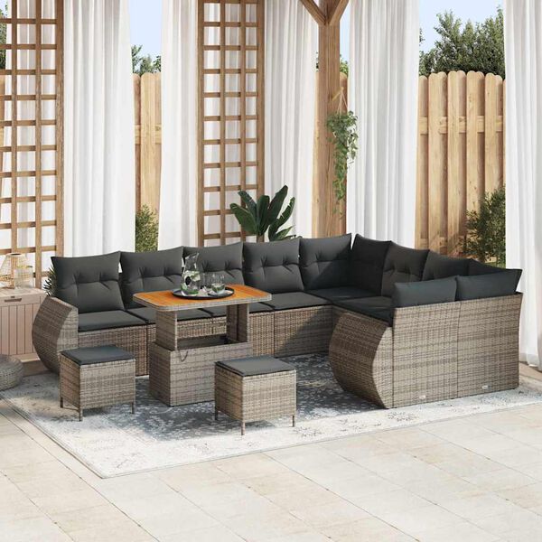 vidaXL Ensemble de canap&eacute; de jardin 12 pcs Gris polyrotin