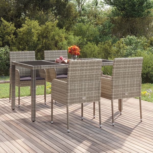 vidaXL Chaises de jardin avec coussins lot de 4 R&eacute;sine tress&eacute;e Gris
