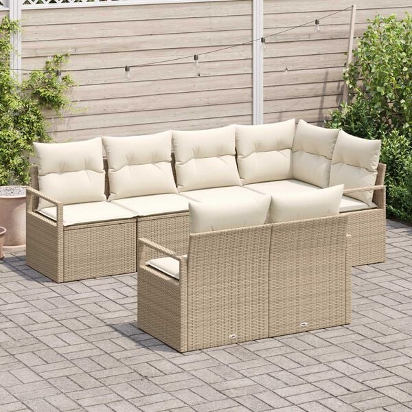 vidaXL Ensemble de canap&eacute; de jardin 7 pcs Beige et blanc polyrotin