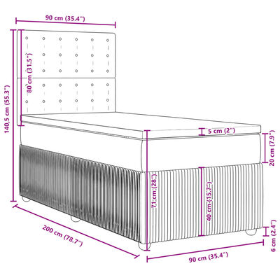 vidaXL Sommier à lattes de lit avec matelas Gris clair 90x200 cm Tissu