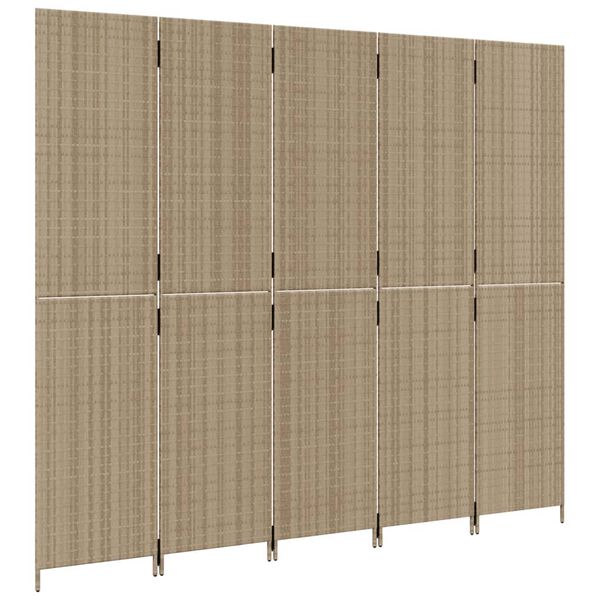 vidaXL Cloison de s&eacute;paration 5 panneaux beige r&eacute;sine tress&eacute;e