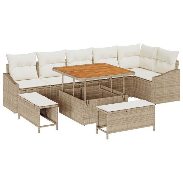 vidaXL Ensemble de canap&eacute; de jardin 9 pcs Beige Poly rotin