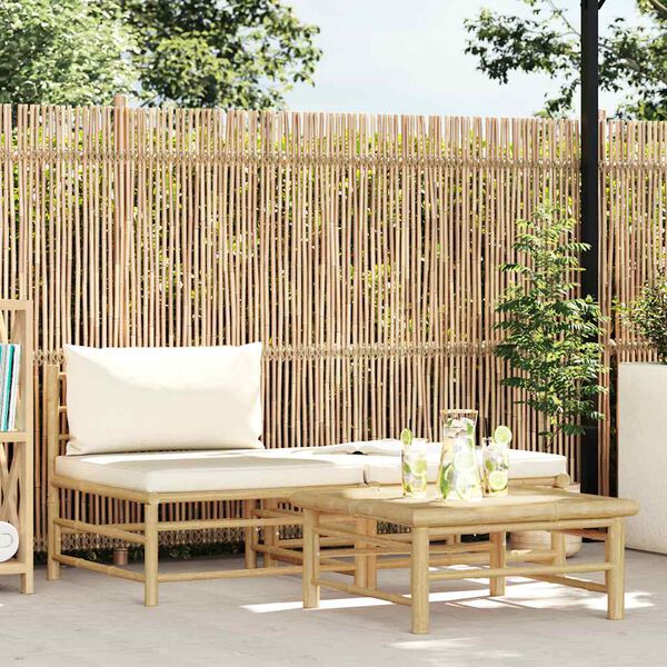 vidaXL Salon de jardin 3 pcs avec coussins blanc cr&egrave;me Bambou