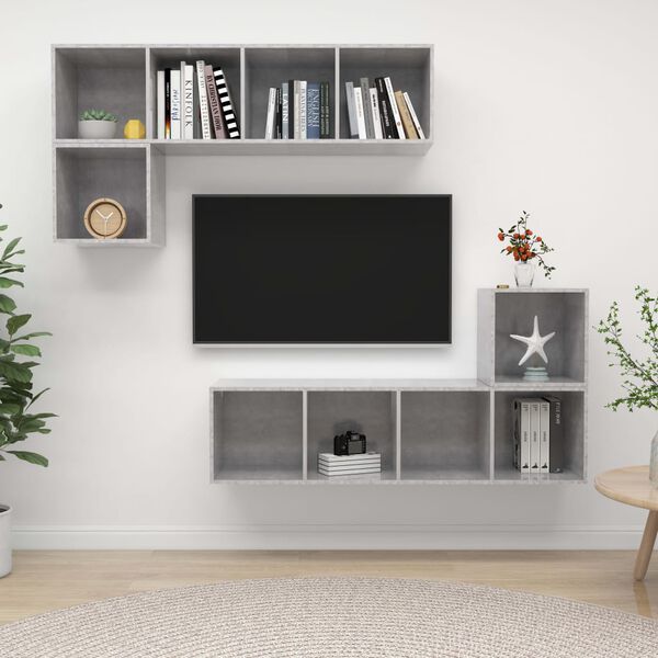 vidaXL Ensemble de meuble TV 4 pcs Gris b&eacute;ton Bois d'ing&eacute;nierie