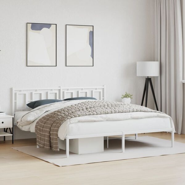 vidaXL Cadre de lit m&eacute;tal sans matelas et t&ecirc;te de lit blanc 183x213 cm