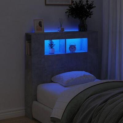 vidaXL Tête de lit à LED gris béton 100x18,5x103,5cm bois d'ingénierie