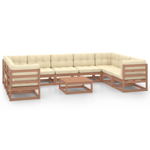 vidaXL Salon de jardin 10 pcs avec coussins Marron miel Bois de pin