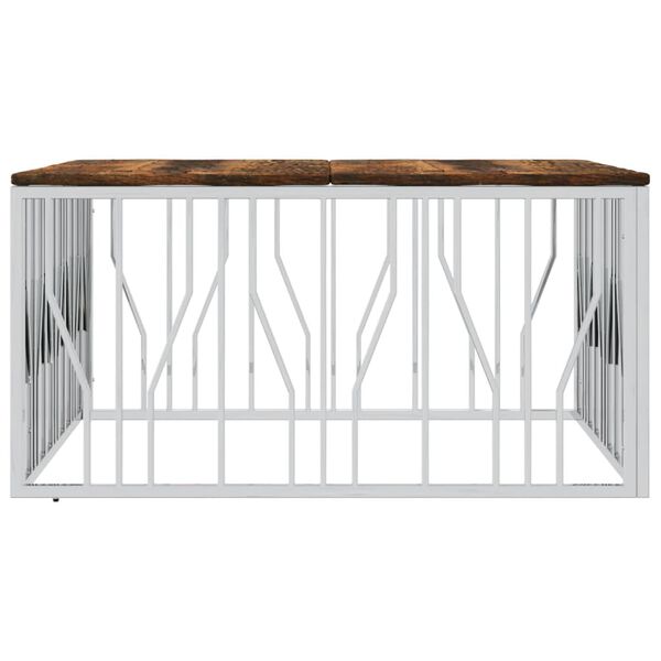 vidaXL Table basse argent&eacute; acier inoxydable/bois massif r&eacute;cup&eacute;ration