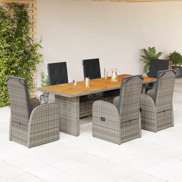 vidaXL Ensemble à manger de jardin et coussins 7 pcs gris rotin