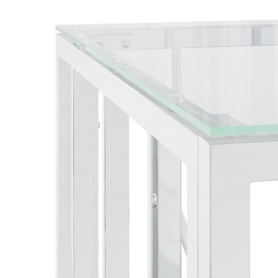 vidaXL Table basse argenté 50x50x50 cm acier inoxydable et verre