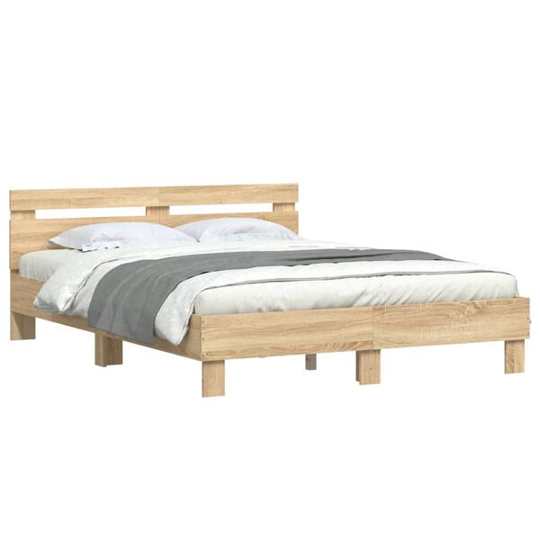 vidaXL Cadre de lit avec LED sans matelas ch&ecirc;ne sonoma 140x190 cm