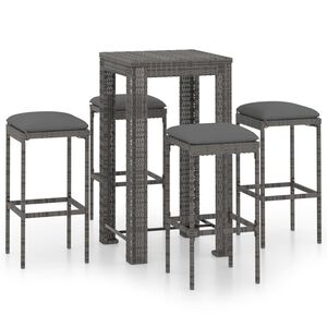 vidaXL Ensemble de bar de jardin 5 pcs et coussins R&eacute;sine tress&eacute;e Gris