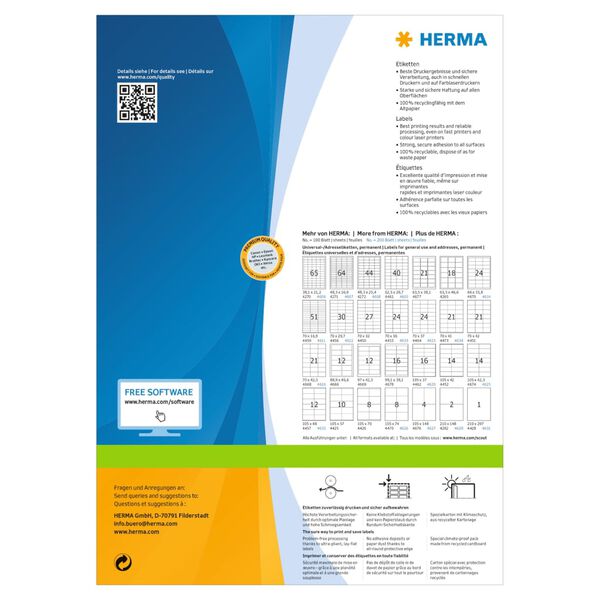 HERMA &Eacute;tiquettes d'adresse permanentes A6 105x148mm 800 feuilles Blanc