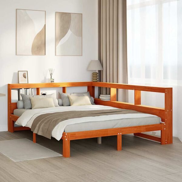vidaXL Lit biblioth&egrave;que sans matelas cire marron 140x200 cm pin massif