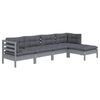 vidaXL Salon de jardin 5 pcs avec coussins Gris Bois de pin