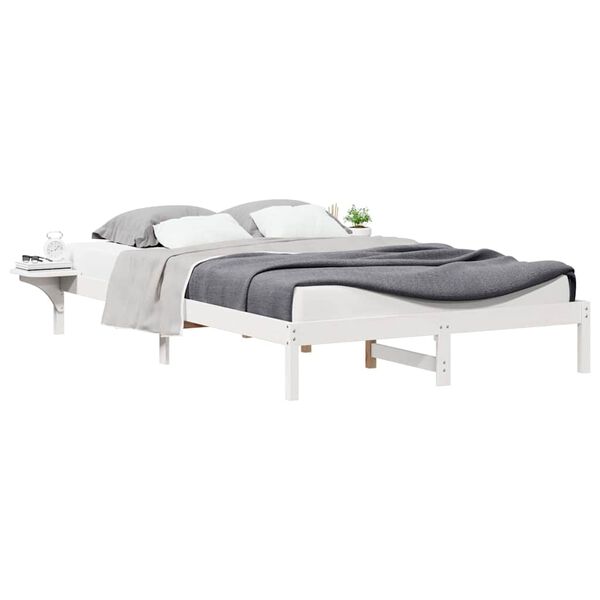 vidaXL Cadre de lit avec tables de chevet Blanc 160 x 220 cm