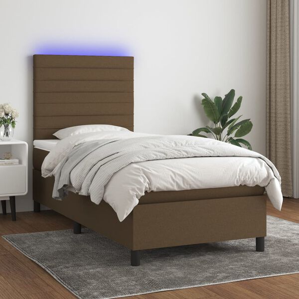 vidaXL Sommier &agrave; lattes de lit matelas et LED Marron fonc&eacute; 100x200cm