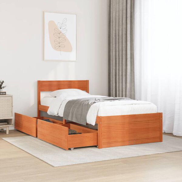 vidaXL Cadre de lit sans matelas cire marron 100x200cm bois pin massif