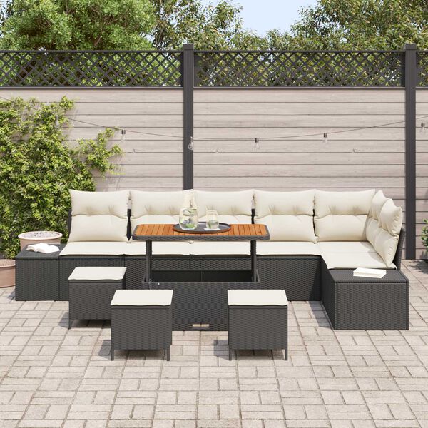 vidaXL Ensemble de canap&eacute; de jardin avec coussin 10 pcs Noir polyrotin