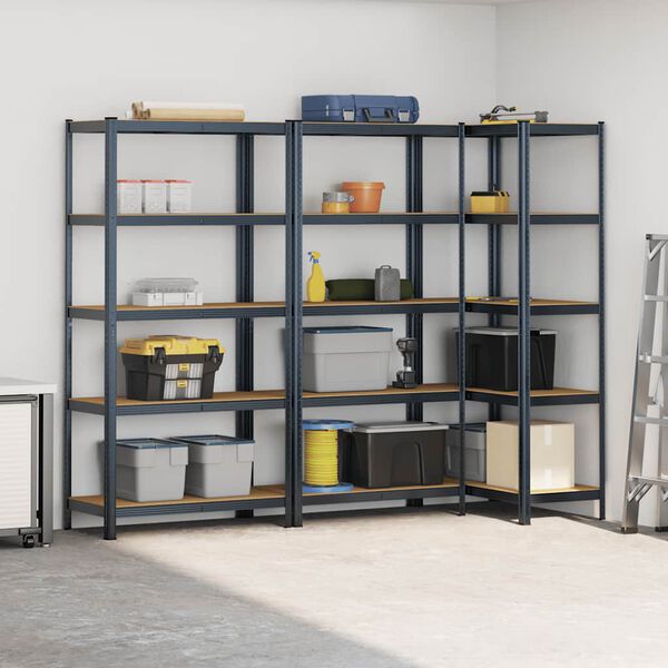 vidaXL &Eacute;tag&egrave;res de rangement 5 niveaux 3 pcs acier bois d'ing&eacute;nierie
