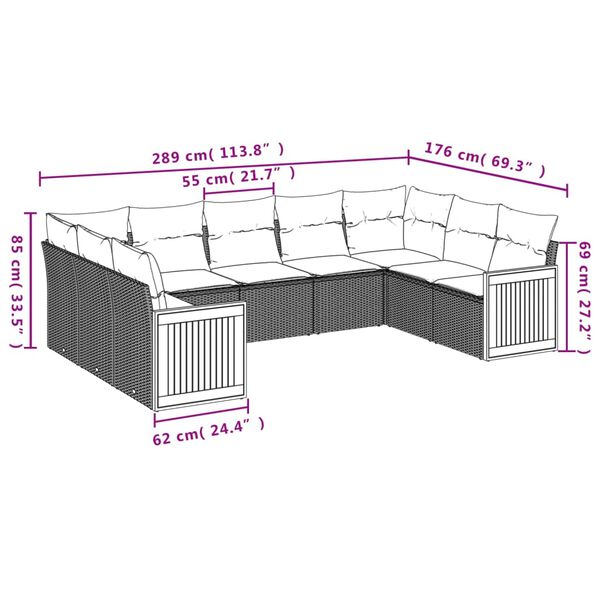 vidaXL Salon de jardin avec coussins 9 pcs beige r&eacute;sine tress&eacute;e