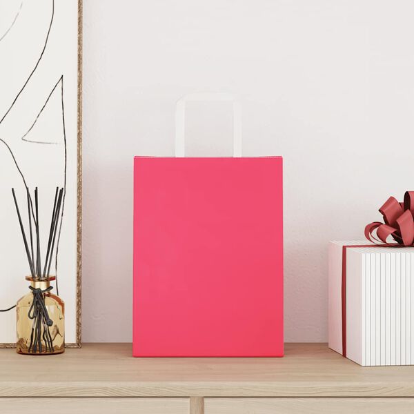 vidaXL Sacs en papier 250 pcs avec poign&eacute;es rose 21x11x28 cm