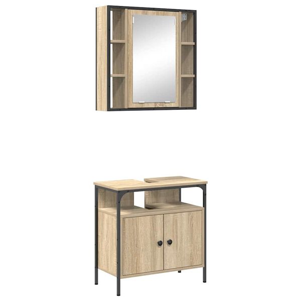vidaXL Ensemble de mobilier de salle de bain avec étagère 2 pcs Marron