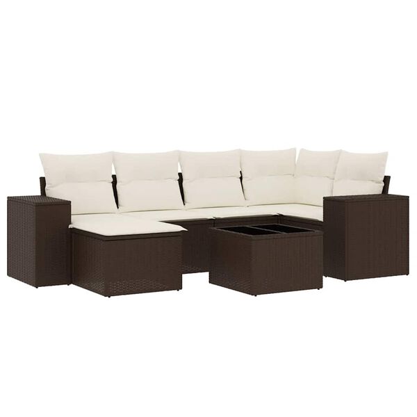 vidaXL Salon de jardin avec coussins 7 pcs marron r&eacute;sine tress&eacute;e