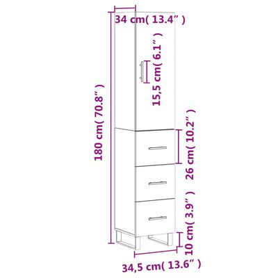 vidaXL Buffet haut Chêne fumé 34,5x34x180 cm Bois d'ingénierie