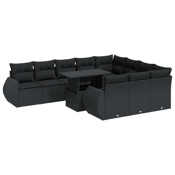 vidaXL Salon de jardin 11 pcs avec coussins noir r&eacute;sine tress&eacute;e