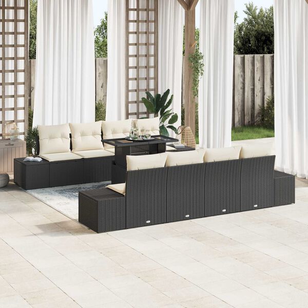 vidaXL Ensemble de canap&eacute; de jardin avec coussin 9 pcs Noir et Cr&egrave;me