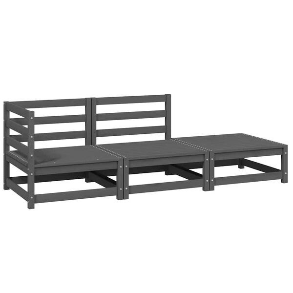 vidaXL Salon de jardin 3 pcs gris bois de pin massif