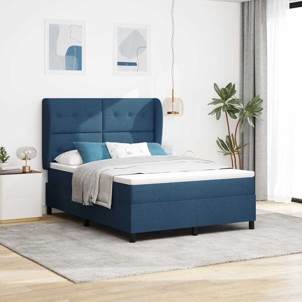 vidaXL Lit &agrave; ressorts avec matelas Bleu 160 x 200 cm tissu