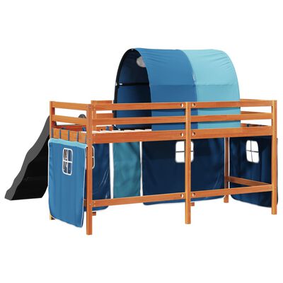 vidaXL Lit mezzanine enfants avec tunnel bleu 80x200cm bois pin massif