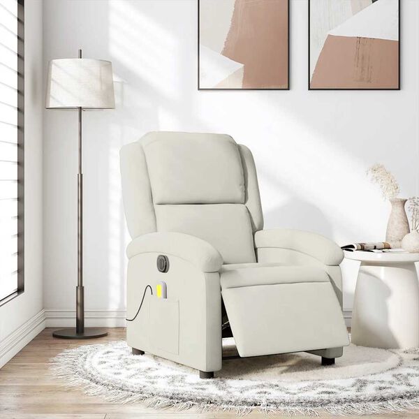 vidaXL Fauteuil inclinable de massage &eacute;lectrique cr&egrave;me velours