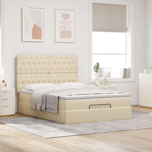 VidaXL Cadre de lit ottoman avec matelas cr&egrave;me 140x200 cm tissu
