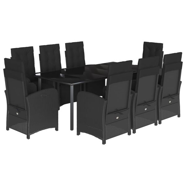 vidaXL Ensemble &agrave; manger de jardin 9pcs coussins noir r&eacute;sine tress&eacute;e
