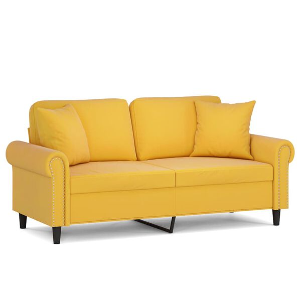 vidaXL Canap&eacute; 2 places oreillers et coussins Jaune clair 140cm Velours
